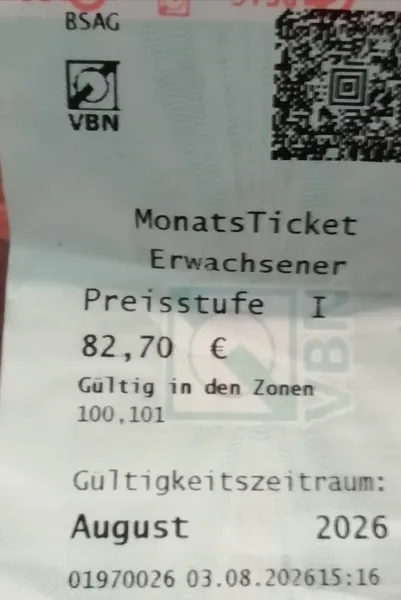 Monatskarte Bremen 82,70