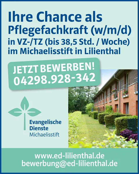 Anzeige Pflegefachkraft Michaelisstift Lilienthal