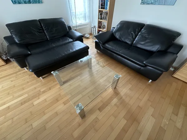 Sofa-Programm Leder, 3-teilig, schwarz